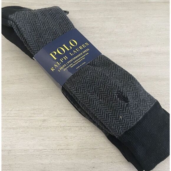 Polo Ralph Lauren Mens XL Performance Dress Crew Socks Black Size 13-16 w/Pony - Picture 3 of 7